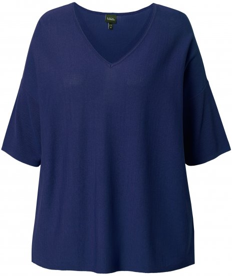 Ulla Popken Oversized 3/4 Sleeve V-Neck Sweater Navy - Mikiny & mikiny bez kapucne - 
