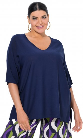 Ulla Popken Oversized 3/4 Sleeve V-Neck Sweater Navy - Mikiny & mikiny bez kapucne - 