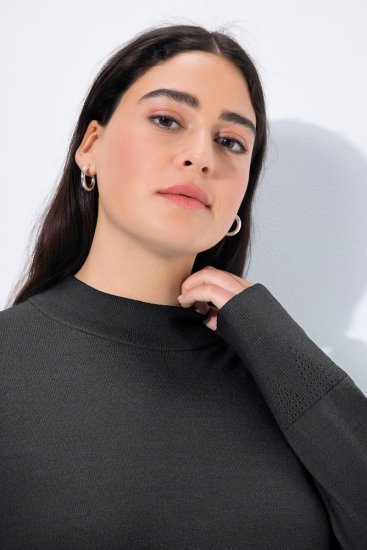 Ulla Popken Long Sleeves Mock Turtleneck Sweater Charcoal Grey Melange - Mikiny & mikiny bez kapucne - Pohodlné mikiny, hoodie a pletené svetre