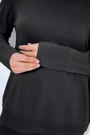 Ulla Popken Long Sleeves Mock Turtleneck Sweater Charcoal Grey Melange - Mikiny & mikiny bez kapucne - Pohodlné mikiny, hoodie a pletené svetre