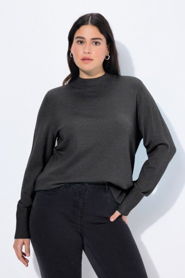 Ulla Popken Long Sleeves Mock Turtleneck Sweater Charcoal Grey Melange - Mikiny & mikiny bez kapucne - Pohodlné mikiny, hoodie a pletené svetre
