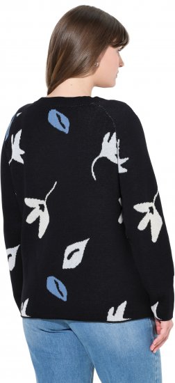 Ulla Popken Eco Cotton Leaf Pattern Long Sleeve Sweater Black - Mikiny & mikiny bez kapucne - 