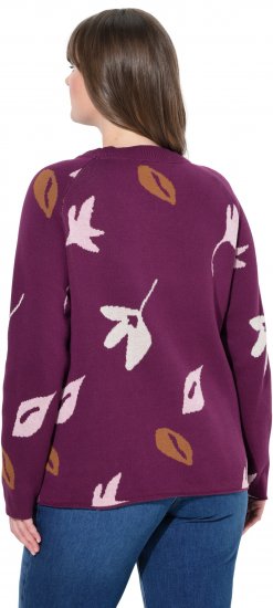 Ulla Popken Eco Cotton Leaf Pattern Long Sleeve Sweater Forest Berry - Mikiny & mikiny bez kapucne - 