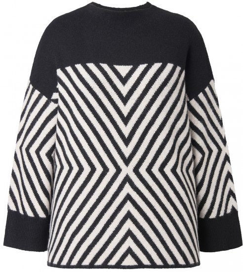 Ulla Popken Graphic Stripe Long Sleeve Turtleneck Sweater Black - Mikiny & mikiny bez kapucne - 