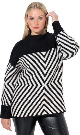 Ulla Popken Graphic Stripe Long Sleeve Turtleneck Sweater Black - Mikiny & mikiny bez kapucne - 