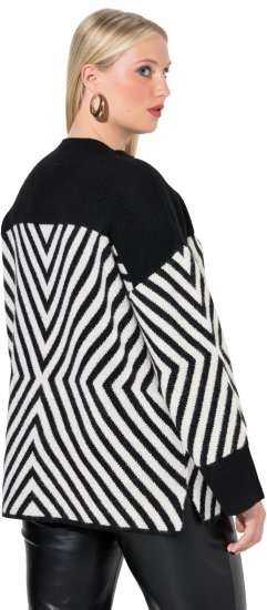 Ulla Popken Graphic Stripe Long Sleeve Turtleneck Sweater Black - Mikiny & mikiny bez kapucne - 
