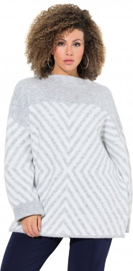 Ulla Popken Graphic Stripe Long Sleeve Turtleneck Sweater Silver Melange - Mikiny & mikiny bez kapucne - 