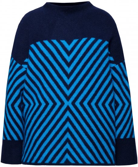 Ulla Popken Graphic Stripe Long Sleeve Turtleneck Sweater Navy - Mikiny & mikiny bez kapucne - 
