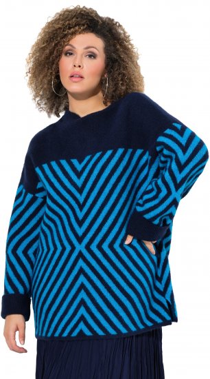 Ulla Popken Graphic Stripe Long Sleeve Turtleneck Sweater Navy - Mikiny & mikiny bez kapucne - 