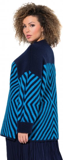 Ulla Popken Graphic Stripe Long Sleeve Turtleneck Sweater Navy - Mikiny & mikiny bez kapucne - 