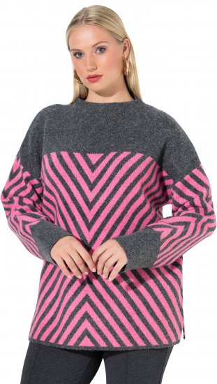 Ulla Popken Graphic Stripe Long Sleeve Turtleneck Sweater Flamingo - Mikiny & mikiny bez kapucne - 