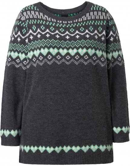 Ulla Popken Norwegian Style Pastel Tone Long Sleeve Sweater Dark Grey Melange - Mikiny & mikiny bez kapucne - 