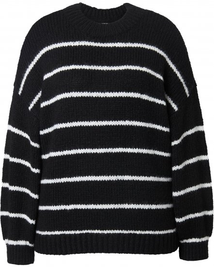 Ulla Popken Oversized Striped Balloon Sleeve Sweater Black - Mikiny & mikiny bez kapucne - 