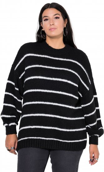 Ulla Popken Oversized Striped Balloon Sleeve Sweater Black - Mikiny & mikiny bez kapucne - 