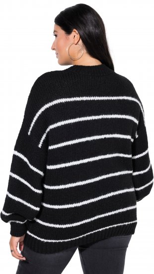 Ulla Popken Oversized Striped Balloon Sleeve Sweater Black - Mikiny & mikiny bez kapucne - 