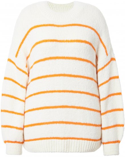 Ulla Popken Oversized Striped Balloon Sleeve Sweater Off-White - Mikiny & mikiny bez kapucne - 