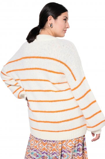 Ulla Popken Oversized Striped Balloon Sleeve Sweater Off-White - Mikiny & mikiny bez kapucne - 