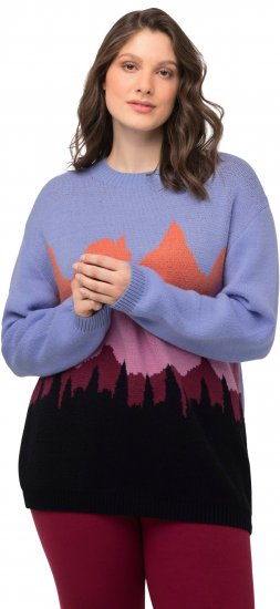 Ulla Popken Long Sleeve Knit Mountain Range Sweater Bright Purple - Mikiny & mikiny bez kapucne - 
