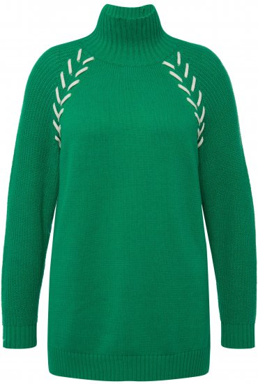 Ulla Popken Contrast Braid Turtleneck Sweater Emerald Green - Mikiny & mikiny bez kapucne - 