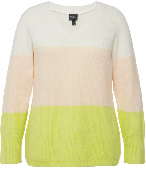 Ulla Popken Block Stripe Long Sleeve V-Neck Sweater Lime Green - Mikiny & mikiny bez kapucne - 