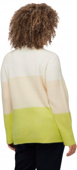 Ulla Popken Block Stripe Long Sleeve V-Neck Sweater Lime Green - Mikiny & mikiny bez kapucne - 