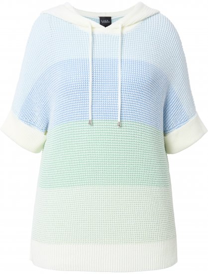 Ulla Popken Block Stripe Hooded Short Sleeve Sweater Mint Green - Mikiny & mikiny bez kapucne - 
