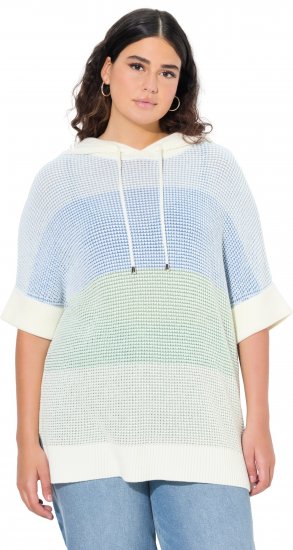 Ulla Popken Block Stripe Hooded Short Sleeve Sweater Mint Green - Mikiny & mikiny bez kapucne - 