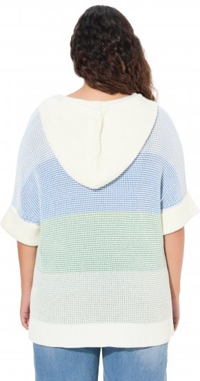 Ulla Popken Block Stripe Hooded Short Sleeve Sweater Mint Green - Mikiny & mikiny bez kapucne - 