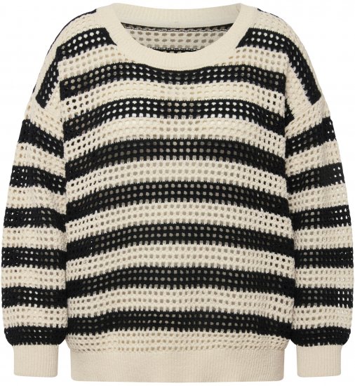 Ulla Popken Striped Long Sleeve Crocheted Sweater Vanilla - Mikiny & mikiny bez kapucne - 