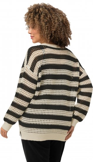 Ulla Popken Striped Long Sleeve Crocheted Sweater Vanilla - Mikiny & mikiny bez kapucne - 