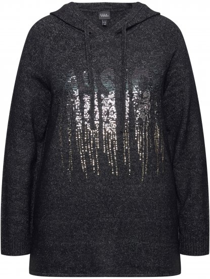 Ulla Popken Sequined Knit Long Sleeve Hoodie Black - Mikiny & mikiny bez kapucne - 