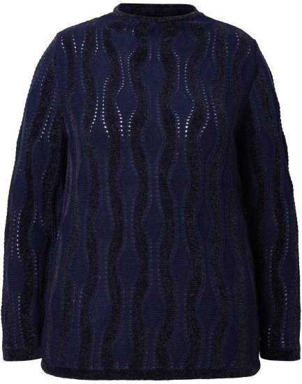 Ulla Popken Openwork Chenille Sweater Navy - Mikiny & mikiny bez kapucne - 