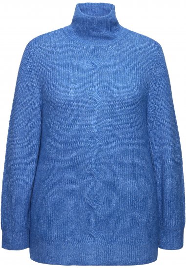 Ulla Popken Cable Knit Long Sleeve Turtleneck Sweater Teal Blue - Mikiny & mikiny bez kapucne - 