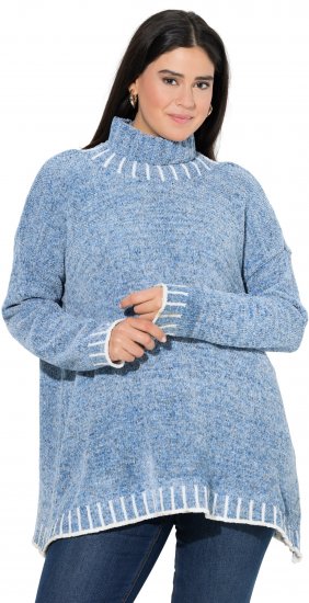 Ulla Popken Blanket Stitch Oversized Turtleneck Sweater Dove Blue - Mikiny & mikiny bez kapucne - 