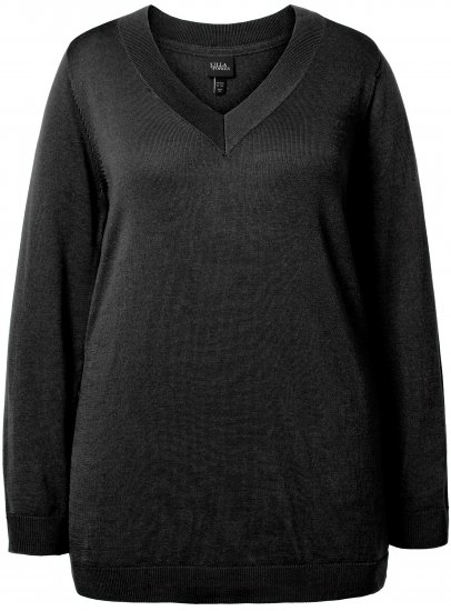 Ulla Popken Soft Fine Knit Pullover V-Neck Sweatshirt Black - Mikiny & mikiny bez kapucne - 