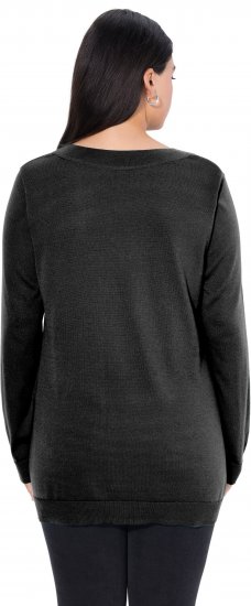 Ulla Popken Soft Fine Knit Pullover V-Neck Sweatshirt Black - Mikiny & mikiny bez kapucne - 