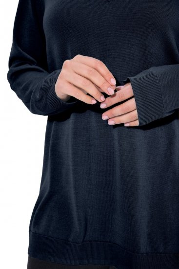 Ulla Popken Soft Fine Knit Pullover V-Neck Sweatshirt Marine - Mikiny & mikiny bez kapucne - Pohodlné mikiny, hoodie a pletené svetre