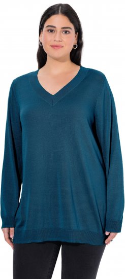 Ulla Popken Soft Fine Knit Pullover V-Neck Sweatshirt Teal - Mikiny & mikiny bez kapucne - 