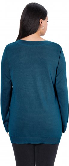 Ulla Popken Soft Fine Knit Pullover V-Neck Sweatshirt Teal - Mikiny & mikiny bez kapucne - 