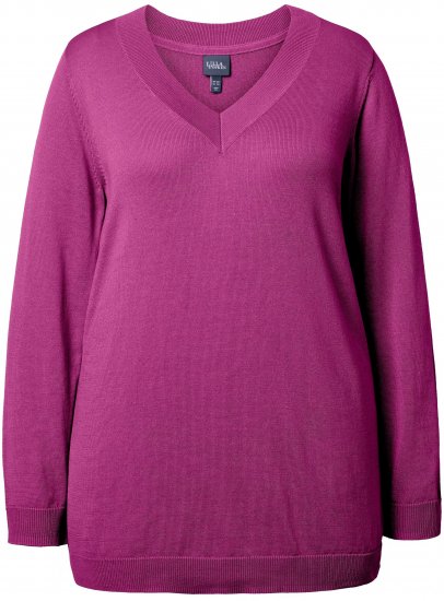 Ulla Popken Casual V-Neck Long Sleeve Sweater Berry - Mikiny & mikiny bez kapucne - 