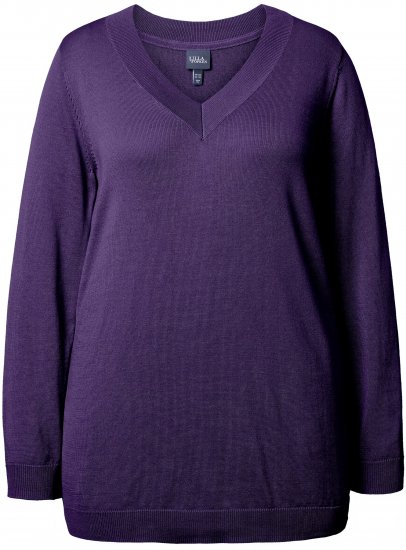 Ulla Popken Soft Fine Knit Pullover V-Neck Sweatshirt Deep Violet - Mikiny & mikiny bez kapucne - 