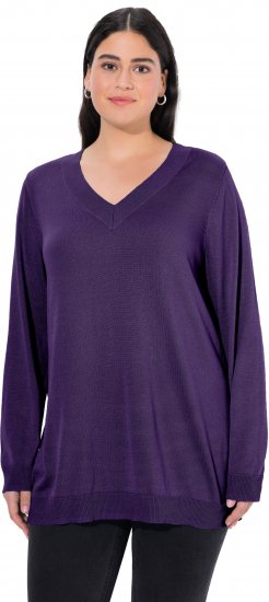 Ulla Popken Soft Fine Knit Pullover V-Neck Sweatshirt Deep Violet - Mikiny & mikiny bez kapucne - 