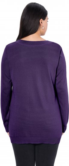 Ulla Popken Soft Fine Knit Pullover V-Neck Sweatshirt Deep Violet - Mikiny & mikiny bez kapucne - 