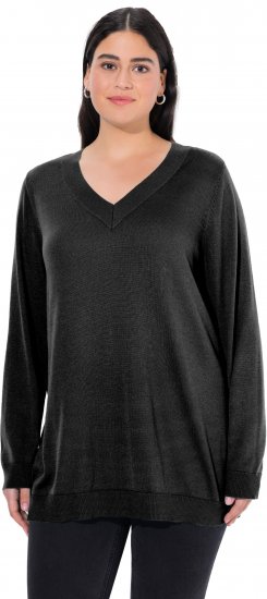 Ulla Popken Casual V-Neck Long Sleeve Sweater Black - Mikiny & mikiny bez kapucne - 