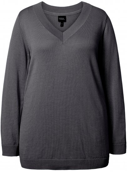 Ulla Popken Casual V-Neck Long Sleeve Sweater Charcoal Grey Melange - Mikiny & mikiny bez kapucne - 
