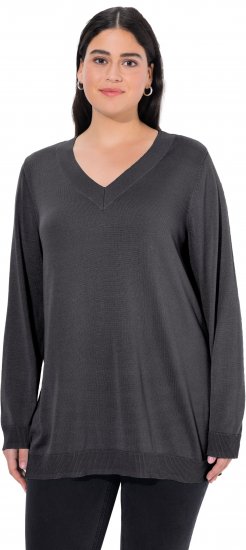Ulla Popken Casual V-Neck Long Sleeve Sweater Charcoal Grey Melange - Mikiny & mikiny bez kapucne - 
