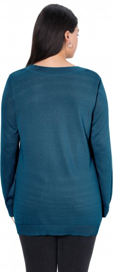 Ulla Popken Casual V-Neck Long Sleeve Sweater Cerulean - Mikiny & mikiny bez kapucne - 