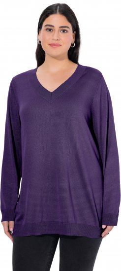 Ulla Popken Casual V-Neck Long Sleeve Sweater Deep Violet - Mikiny & mikiny bez kapucne - 