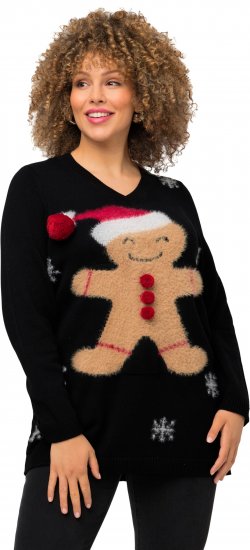 Ulla Popken Gingerbread Man Christmas Sweater Black - Mikiny & mikiny bez kapucne - 