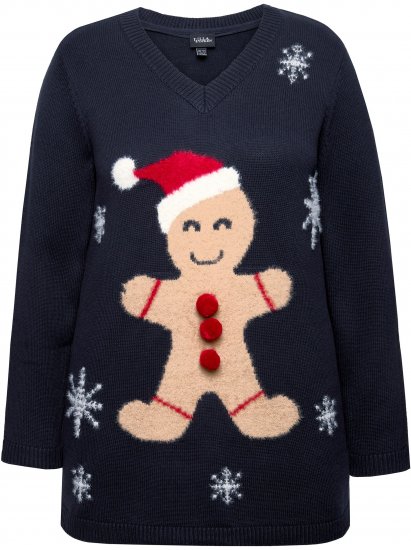 Ulla Popken Gingerbread Man Christmas Sweater Navy - Mikiny & mikiny bez kapucne - 